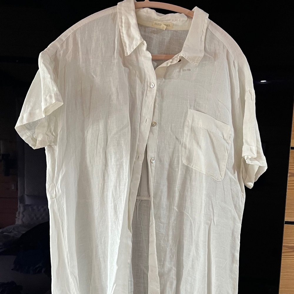 Free ship!! Eileen Fisher Vintage High-Low Shirt Dress, Linen Sz M